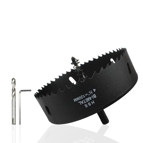 Lochsägen 120mm, REAWI HSS Bi-Metall Lochsägen, Und Schnelles Schneiden Von Holzplatten Kunststoffe Gipsplatten Und Weiche Metalle Lochsägensatz, Mit Dreiecksschaft-Adapter von REAWI