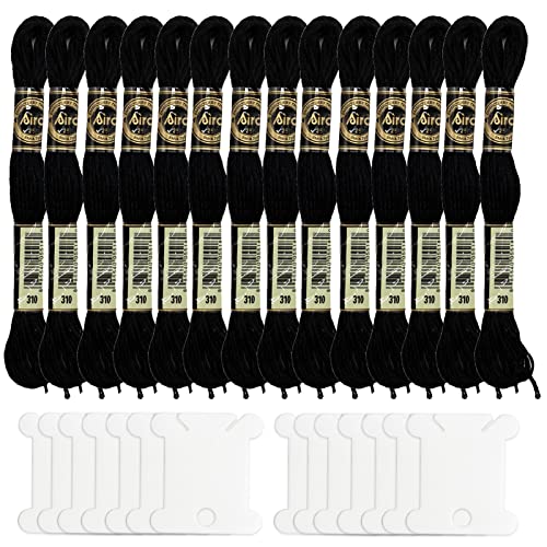 14 Stücke Schwarze Stickgarne mit 14 Spulen, Stickerei Stickseide Schwarzes Kreuz Stichgarn Baumwolle Handarbei Fäden Nähen Basteln Fäden zum Stricken, Stickerei Nähen Projekte von REBECASKYENS