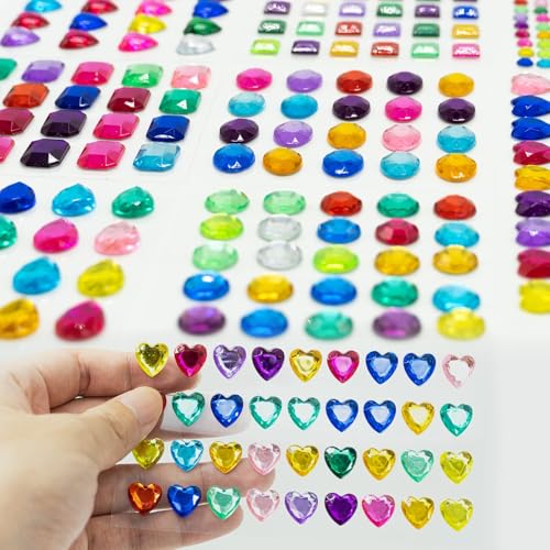 Glitzersteine Selbstklebend Strasssteine Selbstklebend, Strasssteine Acryl Bunt Selbstklebende Schmucksteine Verschiedene Formen Crystal Edelstein zum Aufkleben,Verschiedenen Formen(8 Blätter) von REBECASKYENS