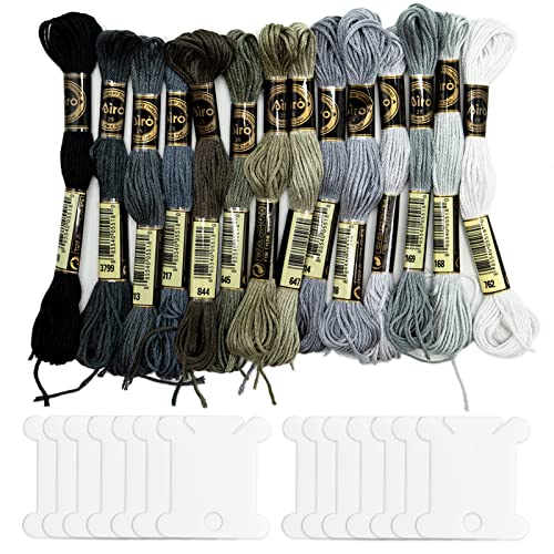Graues Stickgarn, Nähgarn-Set, Stickgarne, graue Serie, Kreuzstichgarn (14 Knäuel pro Packung) von REBECASKYENS