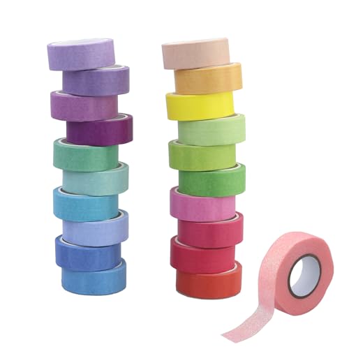 21 Rollen Washi Tape Set Regenbogen Masking Tape, Washi Klebeband Set, Dekorative Washi Tape Kinder Klebeband Bunt für Scrapbooking, Tagebuch, Handwerk Und Bullet Journals (5m x 15mm/Rollen) von REBECCAGIBSON
