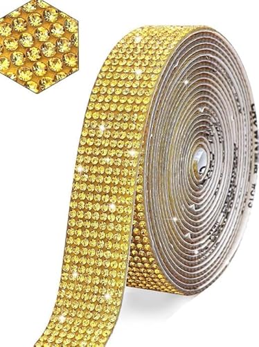 4 Stück Selbstklebende Strassbänder, Kristall Strasssteine Glitzerband DIY Diamant Band Glitzersteine DIY Dekoration Aufkleber für Kleidung, Hochzeit, Handwerk, Geschenkdekoration, Gold von REBECCAGIBSON