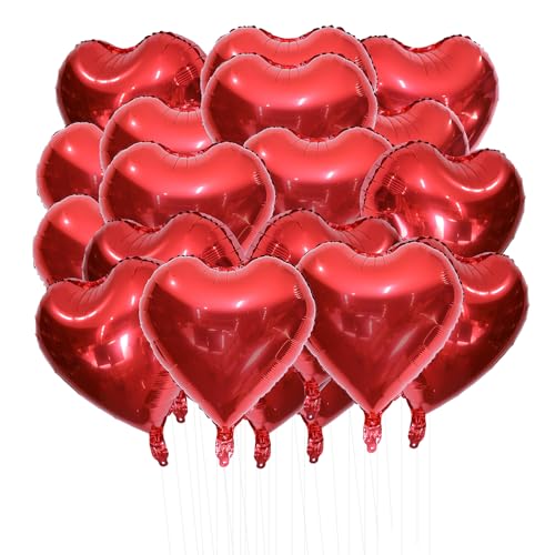 21 Stück rote herzförmige Ballons, Herz-Folienballons, Herz-Helium-Ballons, für Valentinstag, Geburtstag, Hochzeit, Jahrestag, Tanz, Party (rot) von REBECCAHOWARD
