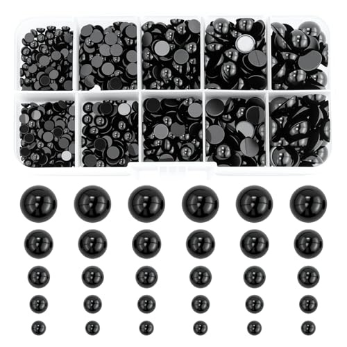 760 Stück Schwarz Halbperlen,4/5/6/8/10mm Halbrunde Perlen,klein Perlen mit Flacher Rückseite,Perlen für Gehäkelte Handarbeit,Schmuckherstellung,Puppenauge DIY Machen,Hochzeitsdeko Haarnagel Zubehör von REBECCAHOWARD