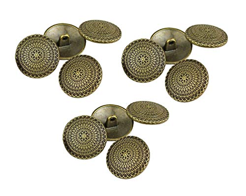 RECHERE 12 Stück Vintage Kreis Blumen Muster Metall Schaft Knöpfe Handwerk für DIY Nähen Verzierung (Antik Bronze, 20 mm) von RECHERE