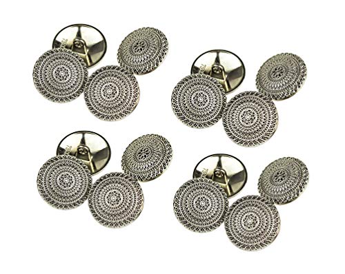 RECHERE 12 Stück Vintage Kreis Blumen Muster Metall Schaft Knöpfe Handwerk für DIY Nähen Verzierung (Antiksilber, 15 mm) von RECHERE