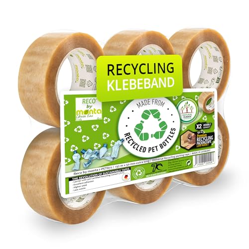 RECO by monta Greenline Recycling Paketklebeband Premium | 6 x 132m doppelte Länge | 792 Meter gesamt | Leises Abrollen durch Naturkautschukkleber | 50mm volle Breite | Transparentes Klebeband RECO by monta Greenline Recycling Paketklebeband Premium | 6 x 132m doppelte Länge | 792 Meter gesamt | Leises Abrollen durch Naturkautschukkleber | 50mm volle Breite | Transparentes Klebeband von RECO