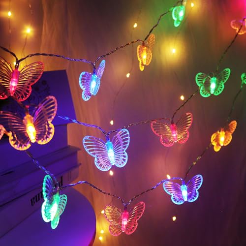Schmetterlings-Lichterkette, 3 m, 20 LEDs, batteriebetrieben, Schmetterlings-Lichterkette, dekorative Lichter für drinnen und draußen, Haus, Garten, Sommer, Geburtstag, Party, Hochzeit, Valentinstag von RECUTMS