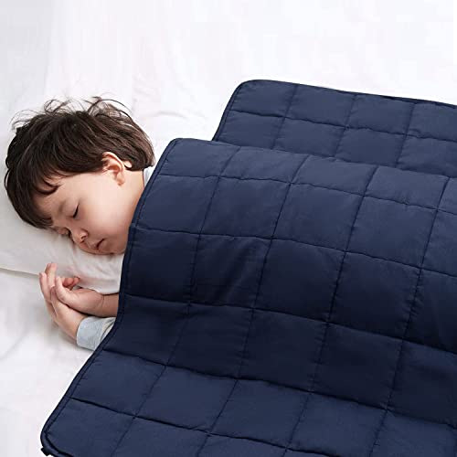 RECYCO Kinder Gewichtsdecke 2,3kg 90x120cm Schwere Bettdecke aus Baumwolle mit Glasperlen Therapiedecke Schlafhilfe Stressabbau für Kinder und Jugendliche (Marineblau) von RECYCO