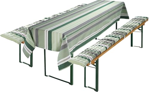 REDBEST Bierbank-Auflagen und Tischdecke 3-TLG. grün Größe 110x260 cm von REDBEST