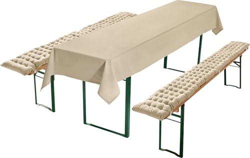 REDBEST Bierbank-Auflagen und Tischdecke 3-teilig beige Größe 110x260 cm - strapazierstark und langlebig, bequemer Sitzkomfort, mit elastischen Bändern REDBEST Bierbank-Auflagen und Tischdecke 3-teilig beige Größe 110x260 cm - strapazierstark und langlebig, bequemer Sitzkomfort, mit elastischen Bändern von REDBEST