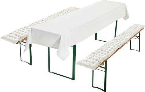 REDBEST Bierbank-Auflagen und Tischdecke 3-teilig weiß Größe 110x260 cm - strapazierstark und langlebig, bequemer Sitzkomfort, mit elastischen Bändern von REDBEST