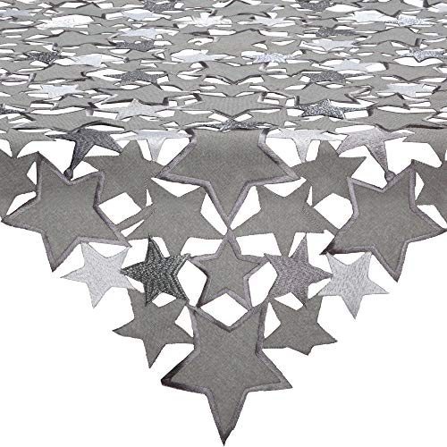 REDBEST Mitteldecke Sterne mit Durchbruchstickerei Silber Größe 85x85 cm - mit Metallgarn, pflegeleicht und beständig von REDBEST