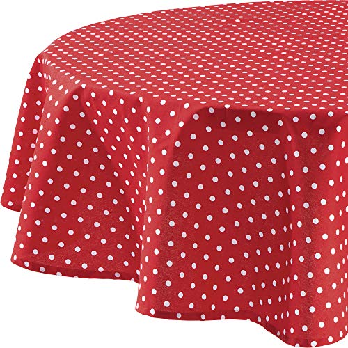 REDBEST Tischdecke, Tischwäsche Punkte Orlando, 100% Baumwolle rot Größe rund: 160 cm Ø - Robustes, glattes Gewebe von REDBEST