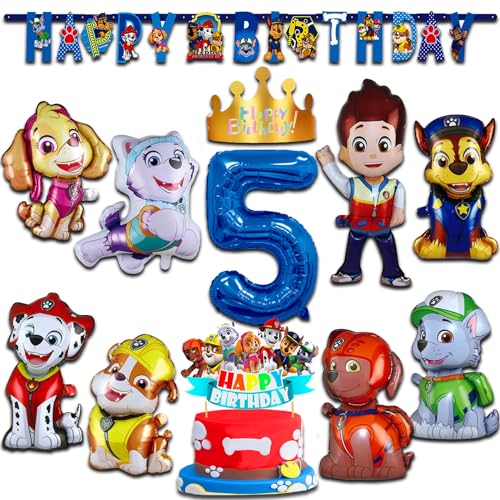 Geburtstag Deko set für Jungen Mädchen 5 Jahre EnthäLt Neueste Stil 8 Folienballons, 1 Banner, 1 Tortendekoration,1 Geburtstag Hut, 1 Nummer Folienballon (#5) von REDO