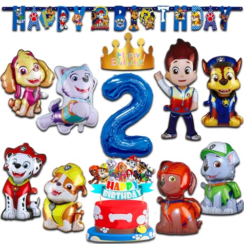 Geburtstag Deko set für Jungen Mädchen 2 Jahre EnthäLt Neueste Stil 8 Folienballons, 1 Banner, 1 Tortendekoration,1 Geburtstag Hut, 1 Nummer Folienballon (#2) von REDO