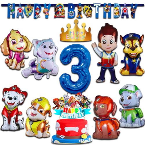 Geburtstag Deko set für Jungen Mädchen 3 Jahre EnthäLt Neueste Stil 8 Folienballons, 1 Banner, 1 Tortendekoration,1 Geburtstag Hut, 1 Nummer Folienballon (#3) von REDO