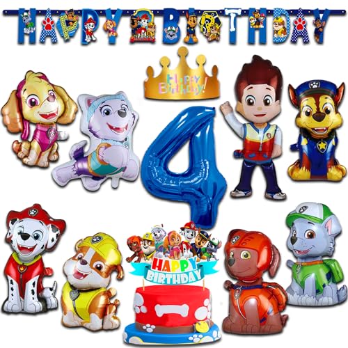 Geburtstag Deko set für Jungen Mädchen 4 Jahre EnthäLt Neueste Stil 8 Folienballons, 1 Banner, 1 Tortendekoration,1 Geburtstag Hut, 1 Nummer Folienballon (#4) von REDO