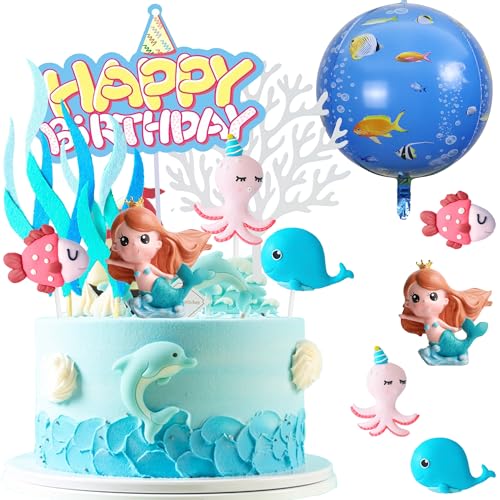 Meerjungfrau Tortendeko Ozean Unterwasser Sea Animals Kuchen Topper Deko Geburtstag Party Babyparty Cake Dekoration Baby Shower Party Supplies (Meerjungfrau Ozean) von REDO