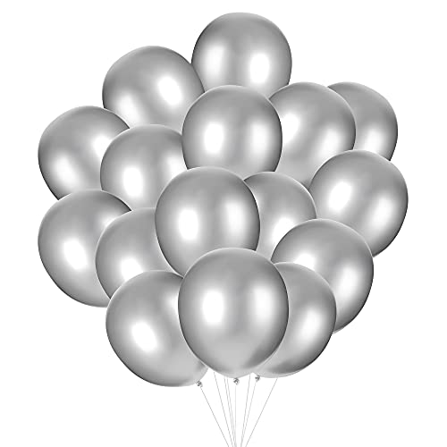 Silber-metallisch glänzende Luftballons Geburtstagspaket 50 Stück groß 30,5 cm Metallic-Farbe Party Silber Hochzeit Jahrestag Dekoration 25 Jahre Vintage (Silber) von REDSTAR