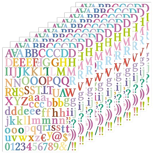 10 Blatt Buchstaben-Aufkleber, 2,5 cm, Alphabet-Aufkleber, bunte Alphabet-Zahlen-Aufkleber, selbstklebende Buchstaben- und Zahlen-Aufkleber für Kinder, Kunst, Basteln, Sammelalbum, Dekoration von REEKNOKOL