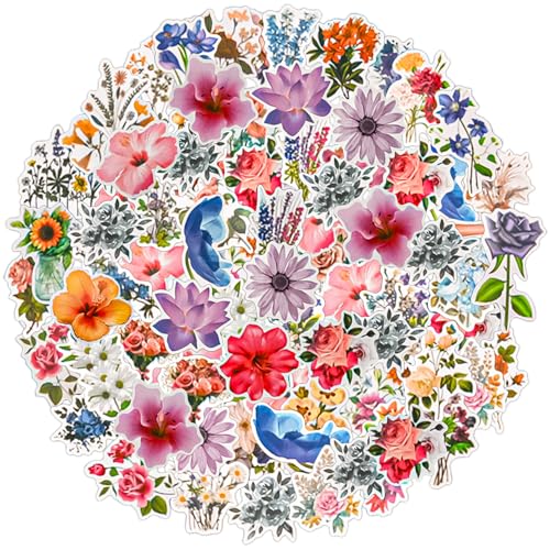 100 Blumenaufkleber, Scrapbook-Aufkleber, wasserfest, selbstklebende, transparente Blumenaufkleber für Scrapbook-Zubehör, Karten, Laptops, Basteln, Flaschen von REEKNOKOL