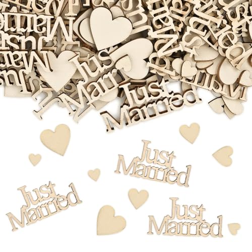 100 Stück Hochzeitstischdekoration, Holzkonfetti Just Married Herzkonfetti für Hochzeit, Verlobung, Jahrestag, Banketts (Stil 2) von REEKNOKOL