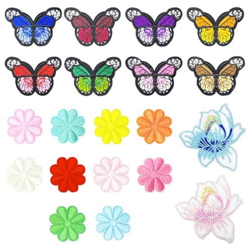 20 Stück Bügelflicken für Kleidung, bestickte Aufnäher mit Blumen und Schmetterlingen, verschiedene Applikationen, süße Bügelflicken für Kleidung, Jeans, Jacken, Hüte, Schuhe, Rucksäcke, DIY-Zubehör 20 Stück Bügelflicken für Kleidung, bestickte Aufnäher mit Blumen und Schmetterlingen, verschiedene Applikationen, süße Bügelflicken für Kleidung, Jeans, Jacken, Hüte, Schuhe, Rucksäcke, DIY-Zubehör von REEKNOKOL