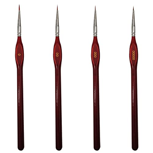 4 Stück Pinsel für feine Details, Miniatur-Malpinsel, dünne Pinsel für Aquarellmalerei, Ölmalerei, Acrylmalerei, Felsmalerei, Nagelkunst oder Bastelkunst (rot) von REEKNOKOL