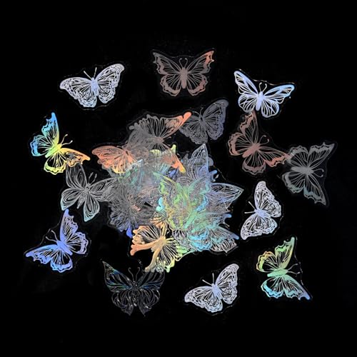 45 Schmetterlingsaufkleber, niedliche, ästhetische Aufkleber, wasserfest, holografische Aufkleber für Scrapbooking, Flaschen, Gepäck, Handy, Laptop von REEKNOKOL