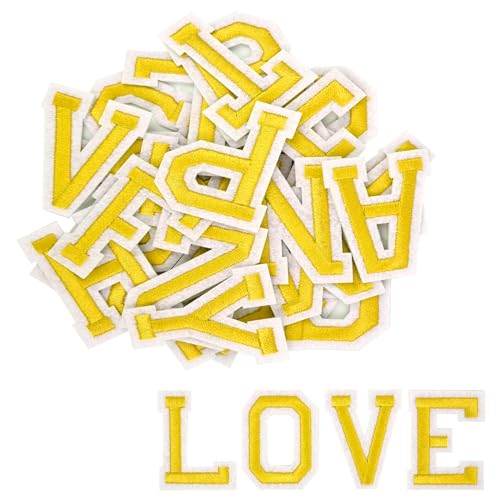 52 Stück Bügelbuchstaben von A bis Z, selbstklebende Aufbügler für Kleidung, Alphabet-Reparaturflicken, Jacken, Hemden, Hüte, Taschen, Jeans, DIY-Projekte (Gold) von REEKNOKOL