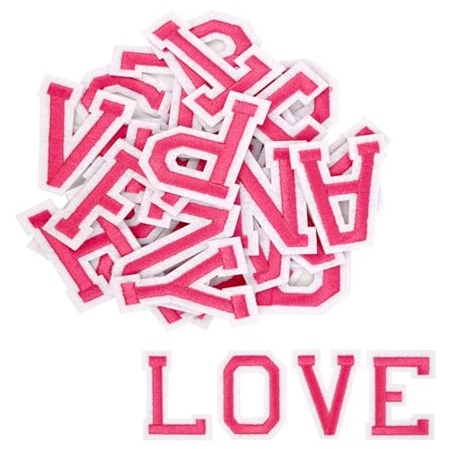 52 Stück Bügelbuchstaben von A bis Z, selbstklebende Aufbügler für Kleidung, Alphabet-Reparaturflicken, Jacken, Hemden, Hüte, Taschen, Jeans, DIY-Projekte (Rosa) von REEKNOKOL