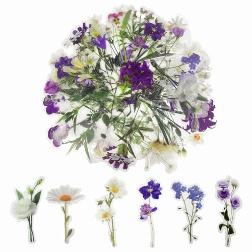 80 Stück Blumenaufkleber, transparente Scrapbook-Aufkleber, handgefertigte Blumenaufkleber, Blumenaufkleber für Erwachsene, für Scrapbook-Zubehör, Karten, Laptop, DIY-Bastelarbeiten (Violett + süß) 80 Stück Blumenaufkleber, transparente Scrapbook-Aufkleber, handgefertigte Blumenaufkleber, Blumenaufkleber für Erwachsene, für Scrapbook-Zubehör, Karten, Laptop, DIY-Bastelarbeiten (Violett + süß) von REEKNOKOL
