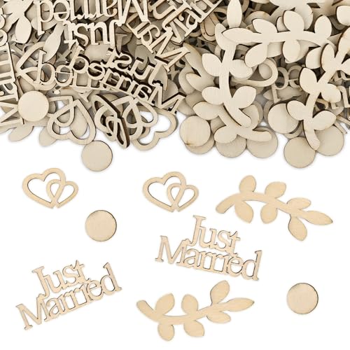 REEKNOKOL, 100 Stück Tischdeko Hochzeit, Holz Hochzeitskonfetti Just Married, Herzkonfetti für Hochzeit, Verlobung, Jubiläum, Bankette Dekoration (Stil 1) von REEKNOKOL
