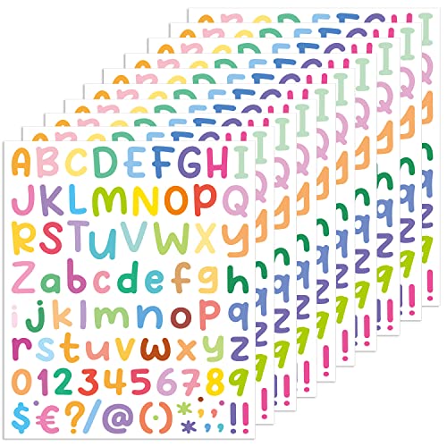 10 Bögen Buchstabenaufkleber Alphabetaufkleber, Alphabetnummernaufkleber Bunte Buchstaben- und Zahlenaufkleber Selbstklebende Buchstabenaufkleber für Kinder, Dekorationskunst von REEKNOKOL