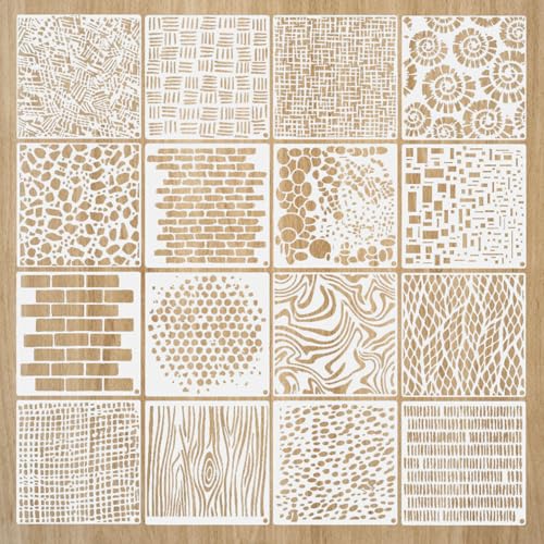 Strukturschablonen, 16 Stück Schablonen zum Basteln Wiederverwendbare Leoparden-Ziegel-Malschablonen zum Malen Scrapbook-Schablone zum Malen DIY Kunsthandwerk Scrapbook Wanddekoration von REEKNOKOL