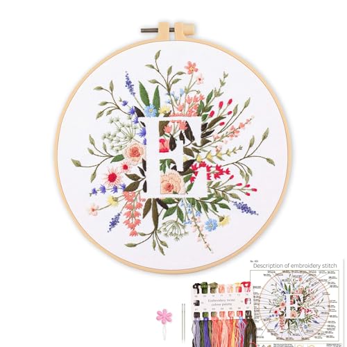 REEWISLY Stickset für Buchstabe A, Stickerei-Starter-Set, Buchstabe A, 1 Kunststoff-Stickrahmen, Farbfäden, Anleitung und Nadeln, DIY-Stickerei für Erwachsene, Videounterricht von REEWISLY