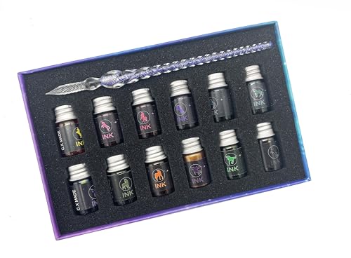 REGELIPPLE Glas-Tintenstift-Set, 12 Farben, Kristall-Kalligraphie-Stifte für Kunst, Schreiben, Zeichnen, Kalligraphie, Unterschriften, Urlaubsgeschenke (lila) von REGELIPPLE