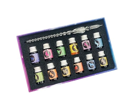 REGELIPPLE Glas-Tintenstift-Set, 12 Farben, Kristall-Kalligraphie-Stifte für Kunst, Schreiben, Zeichnen, Kalligraphie, Unterschriften, Urlaubsgeschenke (schwarz) von REGELIPPLE