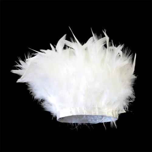 1/2 m langes Band mit Truthahnfedern, 10–15 cm, flauschiges Band für Party, Kleidung, Dekoration, Nähzubehör, Weiß, 2 m von REHJJDFD