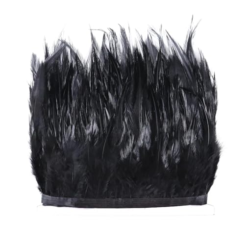 1 Meter Hahn-Hühnerfeder-Bordüre, Fransen, 10–15 cm Band, Hochzeitsdekoration, Partykleidung, DIY-Zubehör, schwarz, 10–15 cm von REHJJDFD