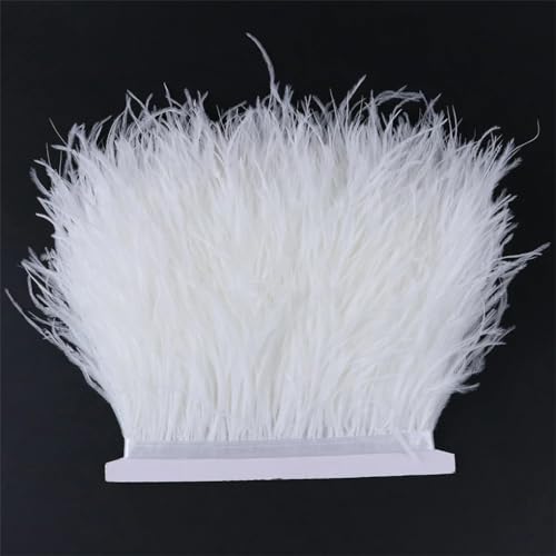 1 Meter Straußenfederbesatz Besatz Gefieder Fransenband Spitze für Hochzeit Party Kleid Dekoration Weiß 15-18cm von REHJJDFD