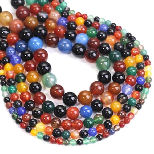 Steinfarbene Achat-Perlen, rund, lose Perlen (4–12 mm) – für Schmuckherstellung, DIY-Armbänder von REHJJDFD