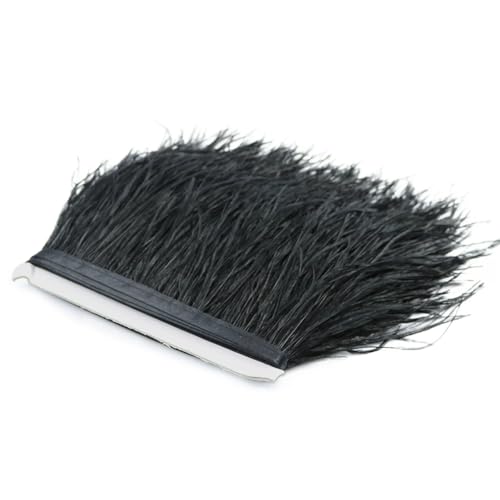 Straußenfeder-Bordüre, Spitzenband, lange Borten für Kleidung, Nähzubehör, Schwarz, 8–10 cm, 1 m von REHJJDFD