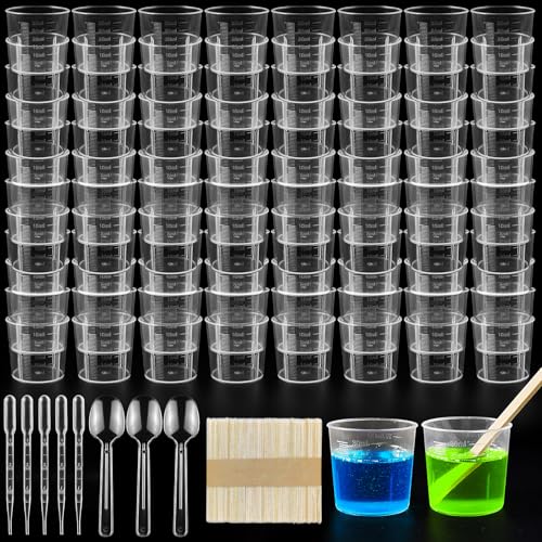 REJOECE 100Stk Messbecher Kunststoff, 30ml Messbecher Mischbecher, Meßbecher Kunststoff, Wiederverwendbar Farbmischbecher mit 50 Stk Holzstäbchen für Labor Epoxidharz Kochen und Malerei Zubehör REJOECE 100Stk Messbecher Kunststoff, 30ml Messbecher Mischbecher, Meßbecher Kunststoff, Wiederverwendbar Farbmischbecher mit 50 Stk Holzstäbchen für Labor Epoxidharz Kochen und Malerei Zubehör von REJOECE