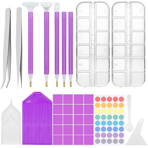 REJOECE 5D Diamond Painting Zubehör Set, 35 Stück Diamant Painting Bilder Kits mit Aufbewahrungsbox, Stift, Pinzette, Wachs, Label Aufkleber, Tablett für Nail Art Stickerei Kreuz Stitch REJOECE 5D Diamond Painting Zubehör Set, 35 Stück Diamant Painting Bilder Kits mit Aufbewahrungsbox, Stift, Pinzette, Wachs, Label Aufkleber, Tablett für Nail Art Stickerei Kreuz Stitch von REJOECE