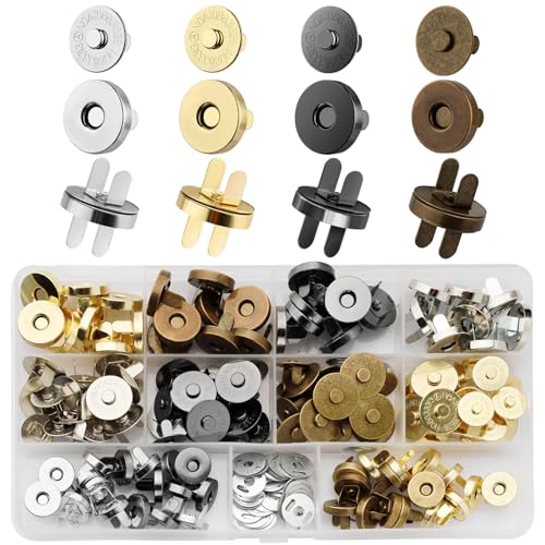 REJOECE 60 Stück Magnetknöpfe, 14mm Magnetverschluss Taschen, Druckknöpfe zum Annähen, 4 Farben Magnetknopf Magnet Druckknopf für Geldtasche Handtaschen Mäntel Windbreaker Rucksack DIY Nähen Handwerk von REJOECE