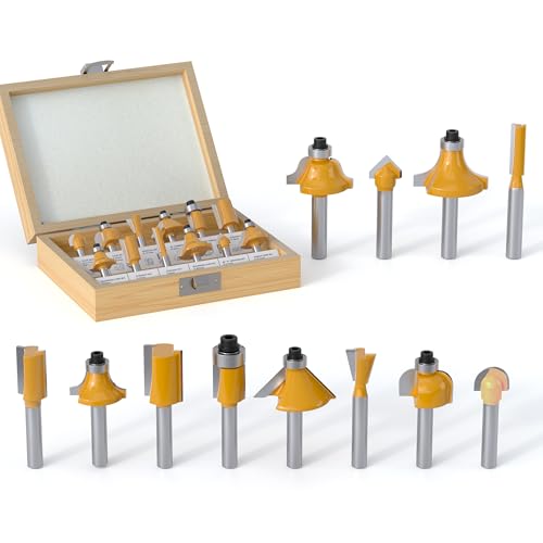 REKCKRUL 12 Stück Wolframkarbid Router Bit Set 1/4 Zoll Schaft für Anfänger Holzbearbeitungswerkzeuge, einschließlich Schwalbenschwanz, Fase, gerade, überrund, 90V Nut, Erhöhter Panel Router Bit REKCKRUL 12 Stück Wolframkarbid Router Bit Set 1/4 Zoll Schaft für Anfänger Holzbearbeitungswerkzeuge, einschließlich Schwalbenschwanz, Fase, gerade, überrund, 90V Nut, Erhöhter Panel Router Bit von REKCKRUL