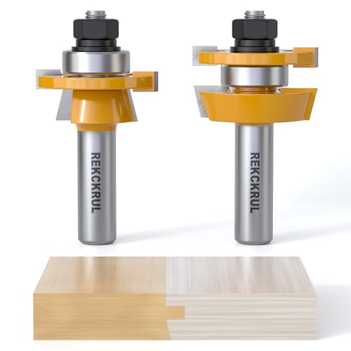 REKCKRUL 2-teiliges Fräser-Bit-Set für Schrägschiene und Stile, 1,27 cm Hartmetallbestücktes Schranktür-Fräser-Set mit Anti-Rückschlag-Design (3/8 Zoll Schnitttiefe, 7/8 Zoll Stock) von REKCKRUL