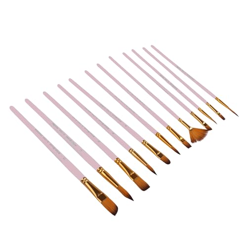 Rekidool Nylon-Pinsel-Set, Kunst, Bastelbedarf für Öl, Aquarell, Leinwand, Felskörper, Gesicht, Nagel, Miniatur-Details, Zeichnen, Kunst (12 Stück, Rosa) von REKIDOOL
